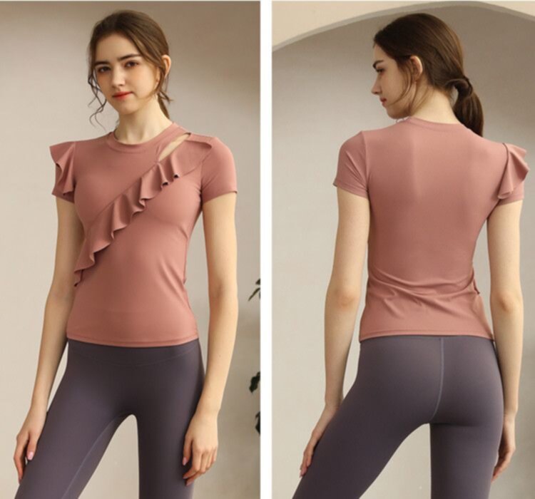 Spring and summer sports fitness yoga suit ruffle top